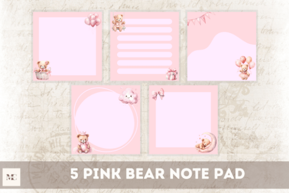 Download 5 Pink Bear Note Pad Stationery - Pink Collection