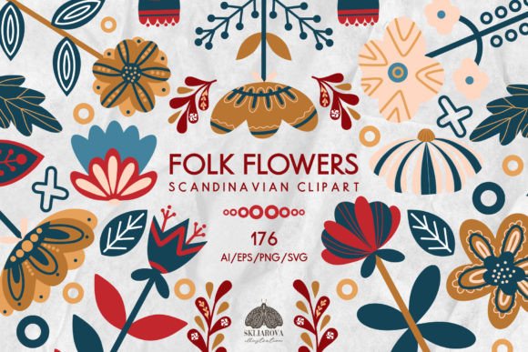 Download Folk Scandinavian Flowers and Leaves - Scandinavian Collection