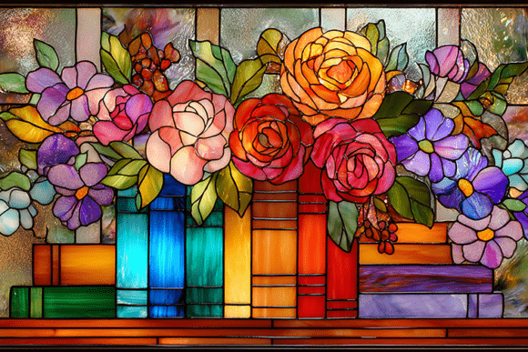 Download Stained Glass Floral Bookshelf Art - Stained Collection