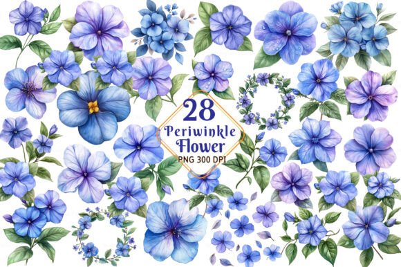 Download Periwinkle Flower Watercolor Cliparts - Periwinkle Collection