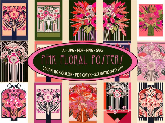 Download Pink Floral Prints, Art Deco Bouquet SVG - Pink Collection