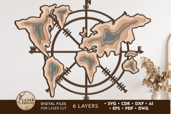 Download COMPASS MAP Laser Cutting Wood Project - Map Collection