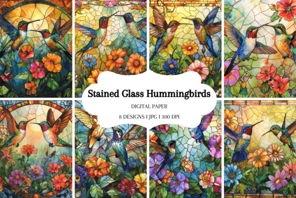 Download Stained Glass Hummingbirds Background - Stained Collection