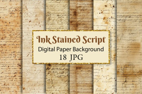 Download Ink Stained Script Junk Journal Paper - Stained Collection