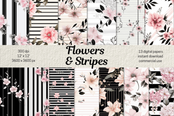 Download Pink Flowers &amp; Black Stripes Background - Pink Collection
