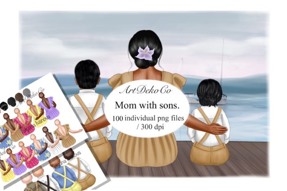 Download Mom and Sons Customizable Clipart. - Customizable Collection