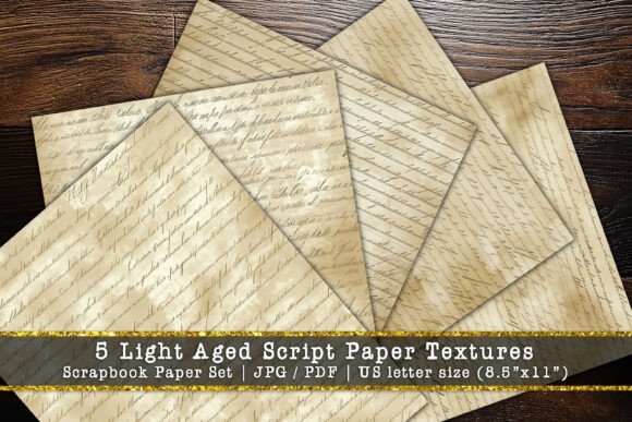 Download Light Aged Script Scrapbook Paper Pack - Aged Collection