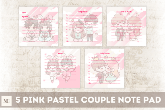 Download 5 Pink Pastel Couple Note Pad Stationery - Pink Collection