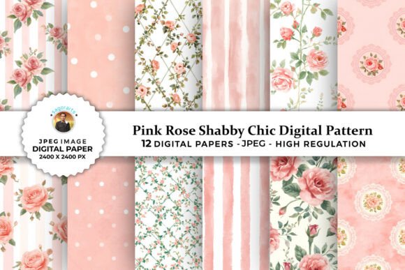 Download Pink Rose Shabby Chic Digital Patterns - Pink Collection