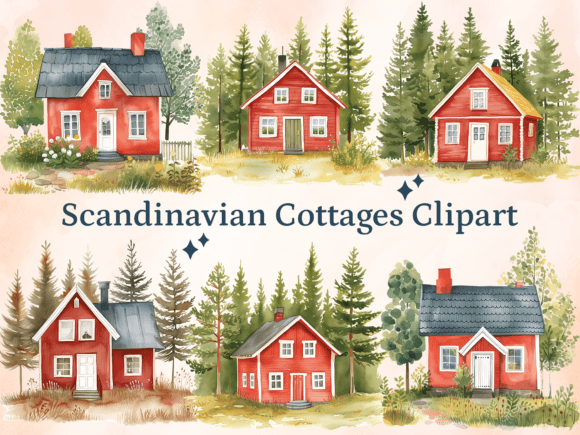Download Watercolor Scandinavian Cottages Clipart - Scandinavian Collection