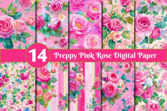 Download Preppy Pink Rose Digital Paper - Pink Collection