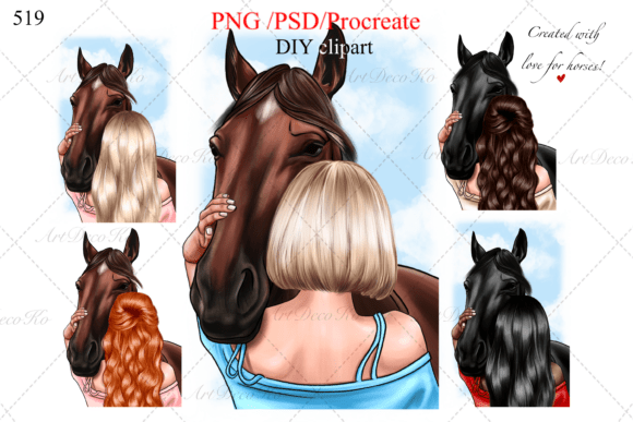 Download Girl with Horse, Customizable Clipart. - Customizable Collection