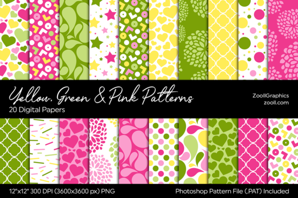 Download Yellow, Green and Pink Digital Papers - Pink Collection