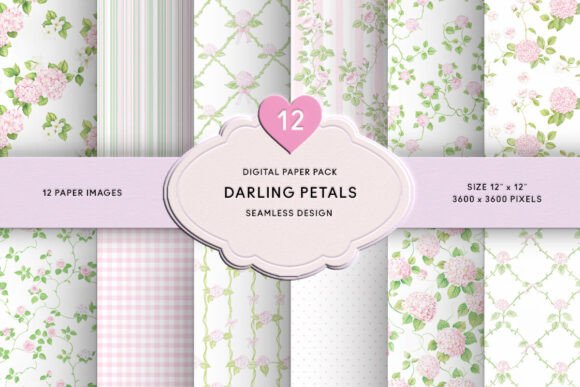 Download Pink Hydrangea &amp; Pink Rose Digital Paper - Pink Collection