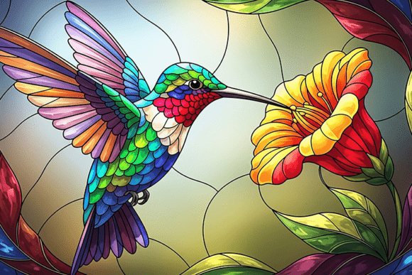 Download Stained Glass Hummingbird Sips &amp; Flower - Stained Collection