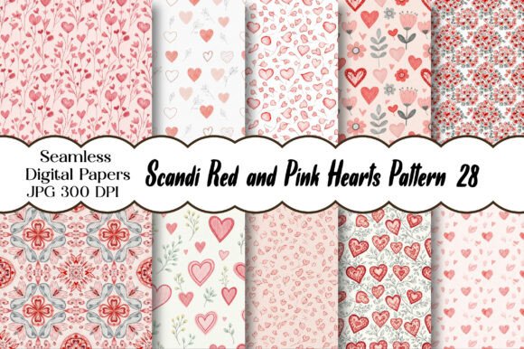 Download Scandi Red and Pink Hearts Pattern - Pink Collection