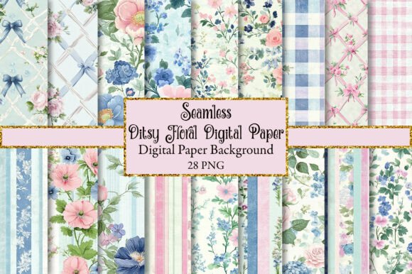 Download Pink &amp; Blue Ditsy Floral Digital Paper - Pink Collection