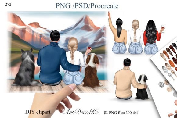 Download Couple with Dogs Customizable Clipart - Customizable Collection